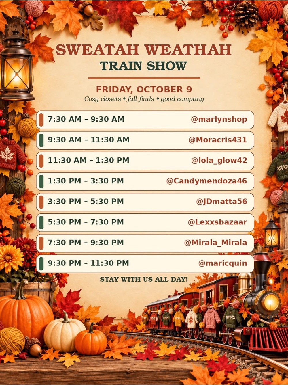 Sweatah Weathah Train Schedule